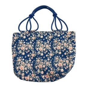 Farmhouse‎ Is My Style Shabby Chic Handbag Tote Canvas Blue Pink Cabbage Roses